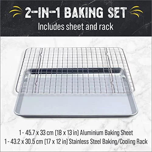 Checkered Chef Baking Sheet with Wire Rack Set 13 x 18 - 1 Pack, Silver