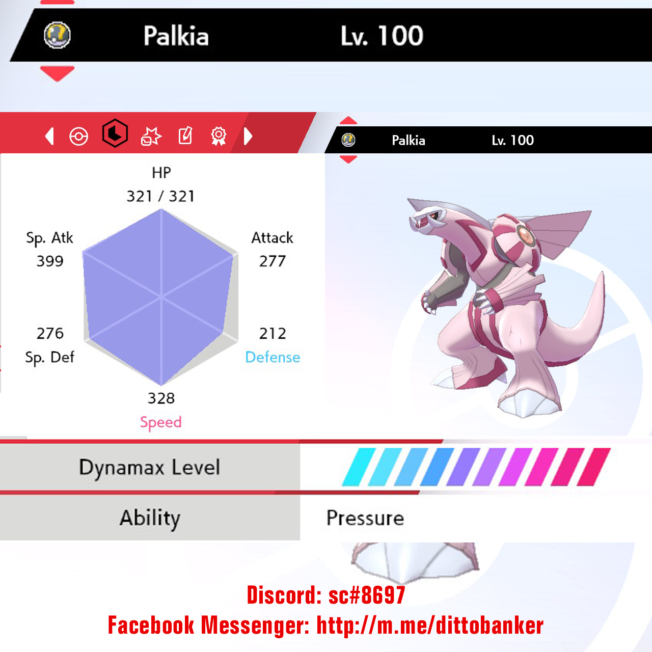 POKEMON SWORD and SHIELD ✨SHINY✨ Palkia w/ Best IVs. Any held item