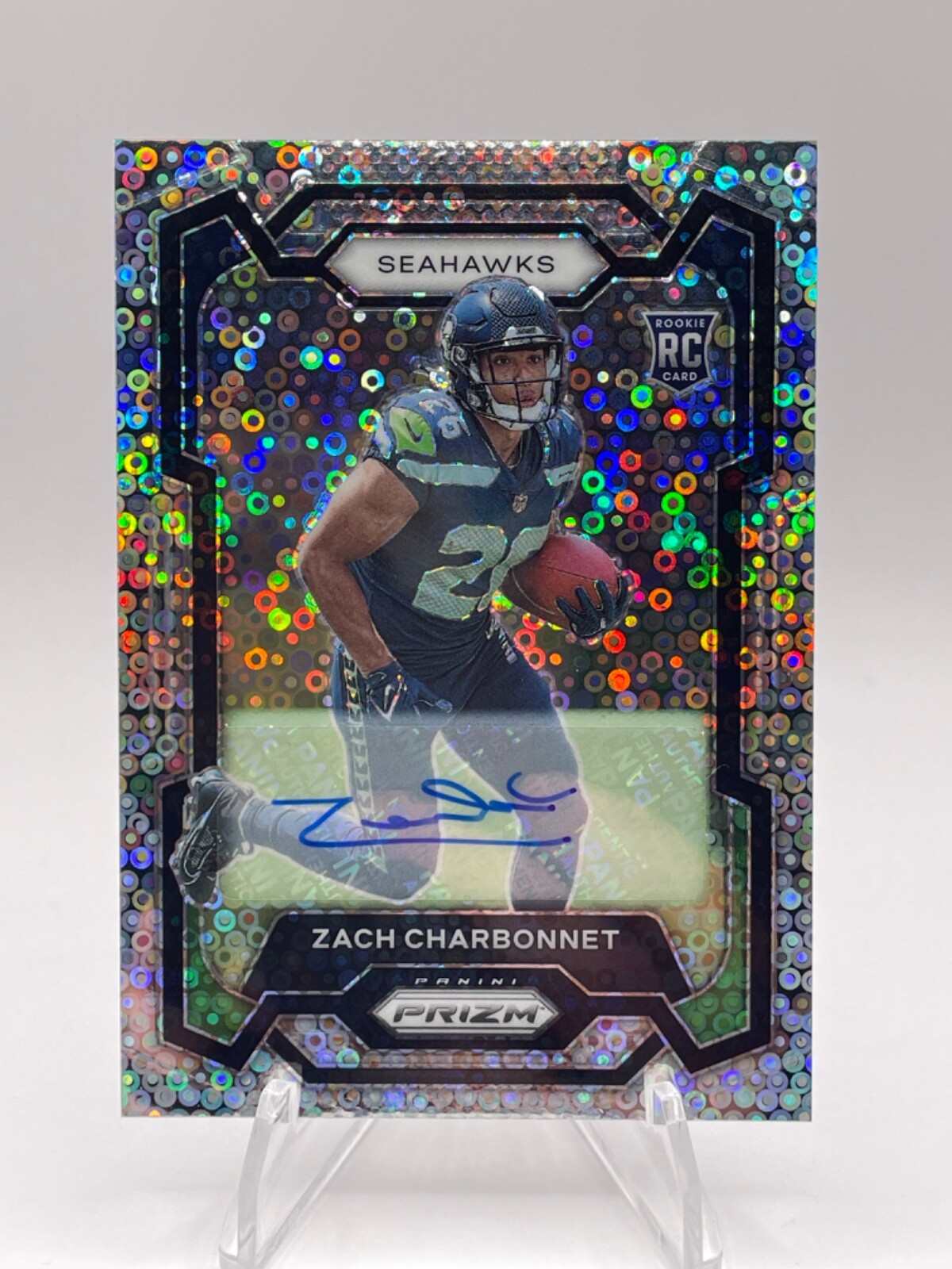 2023 Prizm No Huddle ZACH CHARBONNET SILVER DISCO Auto Rookie #392 RC Seahawks A