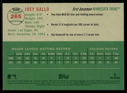 2023 Topps Chrome Platinum Anniversary Prism Refractor Joey Gallo #265 Twins - Picture 2 of 2