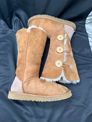 Tan UGG Bailey Suede Button Triplet II Water-Repellent Tall Boots 1873 Size 