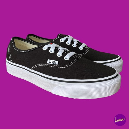 VANS Unisex Authentic Canvas Sneakers, Full Lace Ups, Black/White, UK 4/EU 36.5