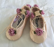 Ballet Slippers w/ Dusty Pink Flowers Wedding Fairy Princess Toddler Fits 5C