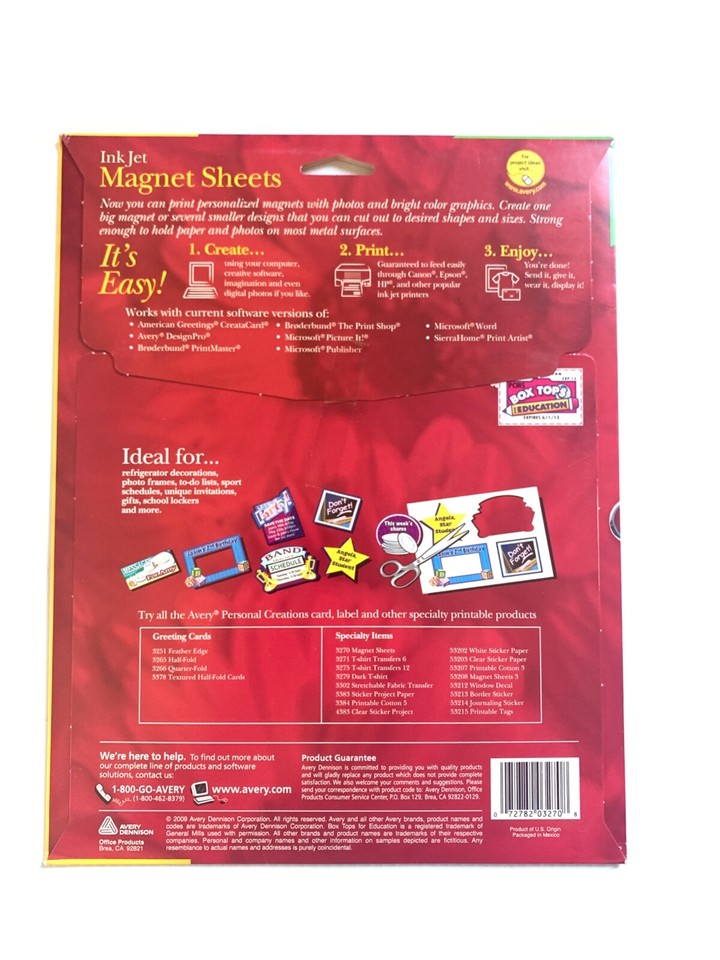 Avery ink jet 5 magnetic sheets magnet 3270 8 5x11 72782032708 ebay