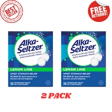 Alka-Seltzer Effervescent Heartburn Relief Tablets, Lemon Lime, 2 Pack x 36 Ct