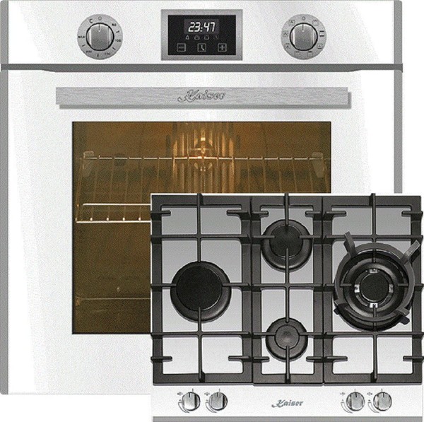 Kaiser Herd Set Eh 6326 W + Kcg 6394 W Elektro Backofen 79L + Gas Kochfeld 60 Cm-image