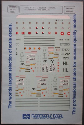 Microscale Decal 1/72nd Scale Nato F-16's Belgium Decal Sheet No. 72-0277