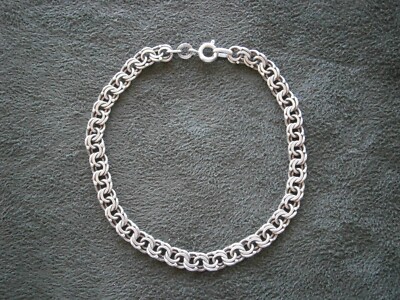 FBM Hammered Flat Double Curb Chain Vintage 835 Silver Bracelet 