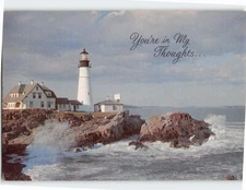 Postcard Lighthouse Scene Greetings Card "You're in my thoughts!"