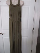 NWT - DEPT 222 - women's long Green maxi dress w/belt - sz L - MSRP $60.00