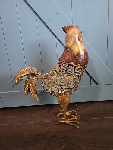 Rooster Metal Scroll Design And Ceramic Head With Rebarb Legs 20" tall Tealite - 第 1/9 張圖片