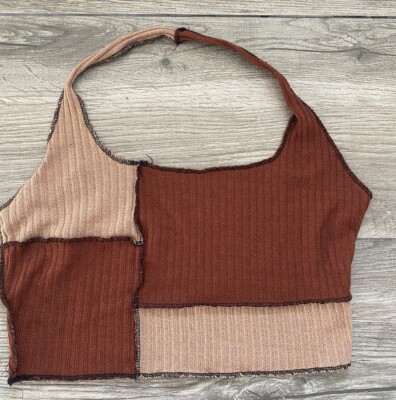 SHEIN Brown color Block Halter Top Sz M