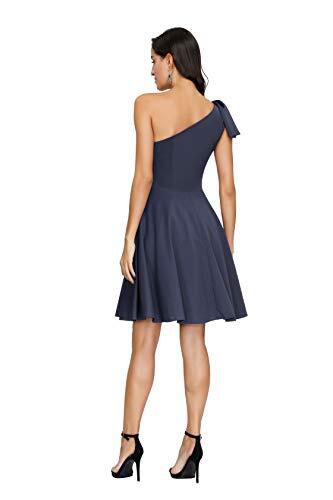 JASAMBAC Elegant Women Dress Bow One Shoulder (Navy-XL) Blue