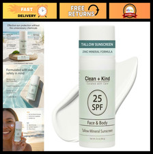 Natural Tallow Sunscreen SPF 25 - Non-Nano Zinc Oxide, Reef-Safe, Moisturizing S