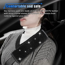 2PCS Bling Car Seat Belt Covers Rhinestone Crystal Shoulder Pads Black