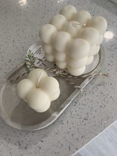Decorative Modern White Wax Bubble Cube Candle Set, 2 Pack, Home Decor