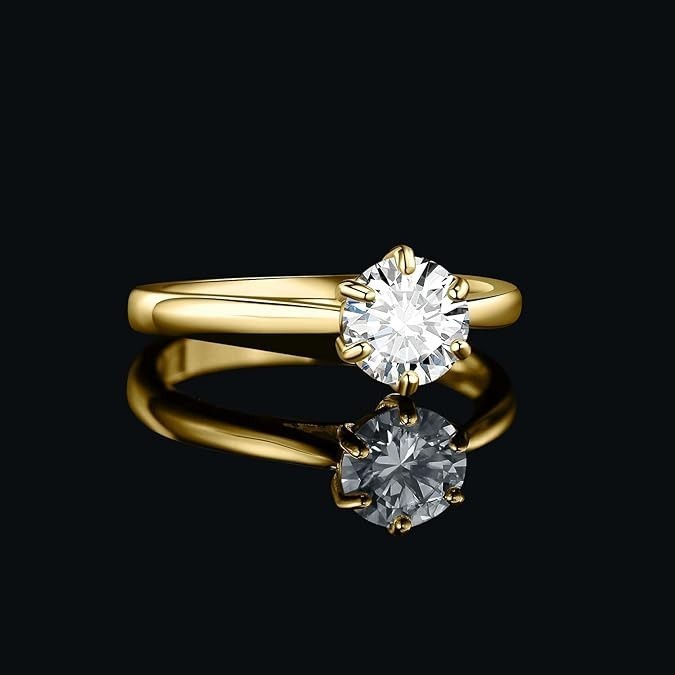 Anillo de compromiso solitario moissanita de corte redondo chapado en oro...