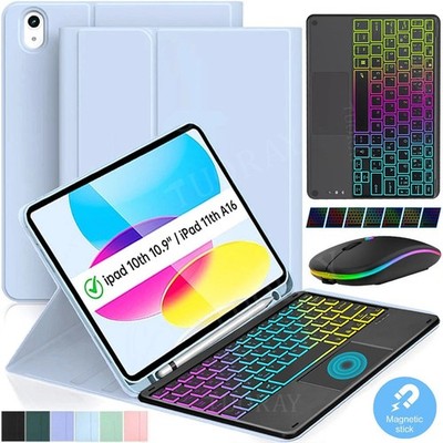 Für iPad 11th 11'' 2025 (A16) /10th 10.9'' RGB Touchpad QWERTZ Tastatur Hülle Maus