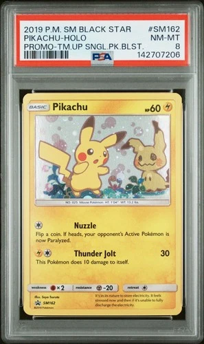 Pikachu Holo SM162 PSA 8 - 2019 Pokemon Sun Moon Promos Tag Team Blister