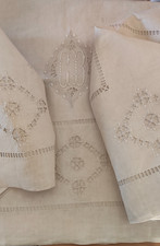 Antico Lenzuolo Francese Puro Lino Ricami Intaglio Monogramma GB 210x290