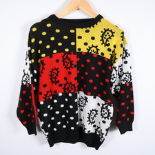 90s Patchwork Pattern Sweater Women's Medium Black Red Yellow Paisley VTG Knit