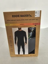 2-Piece Set Eddie Bauer Heavyweight Base Layer Crew / Pant Set Mens Medium Black