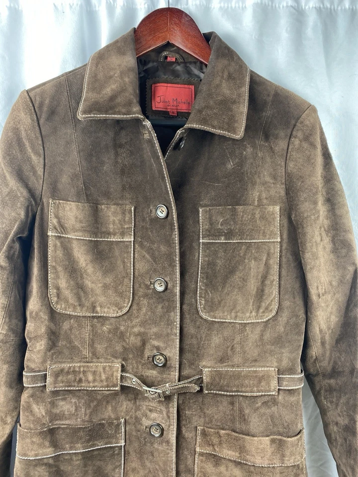 Vintage Chocolate Brown Suede Long Jacket Juliet Michelle Women’s Size Small - Image 2 of 4