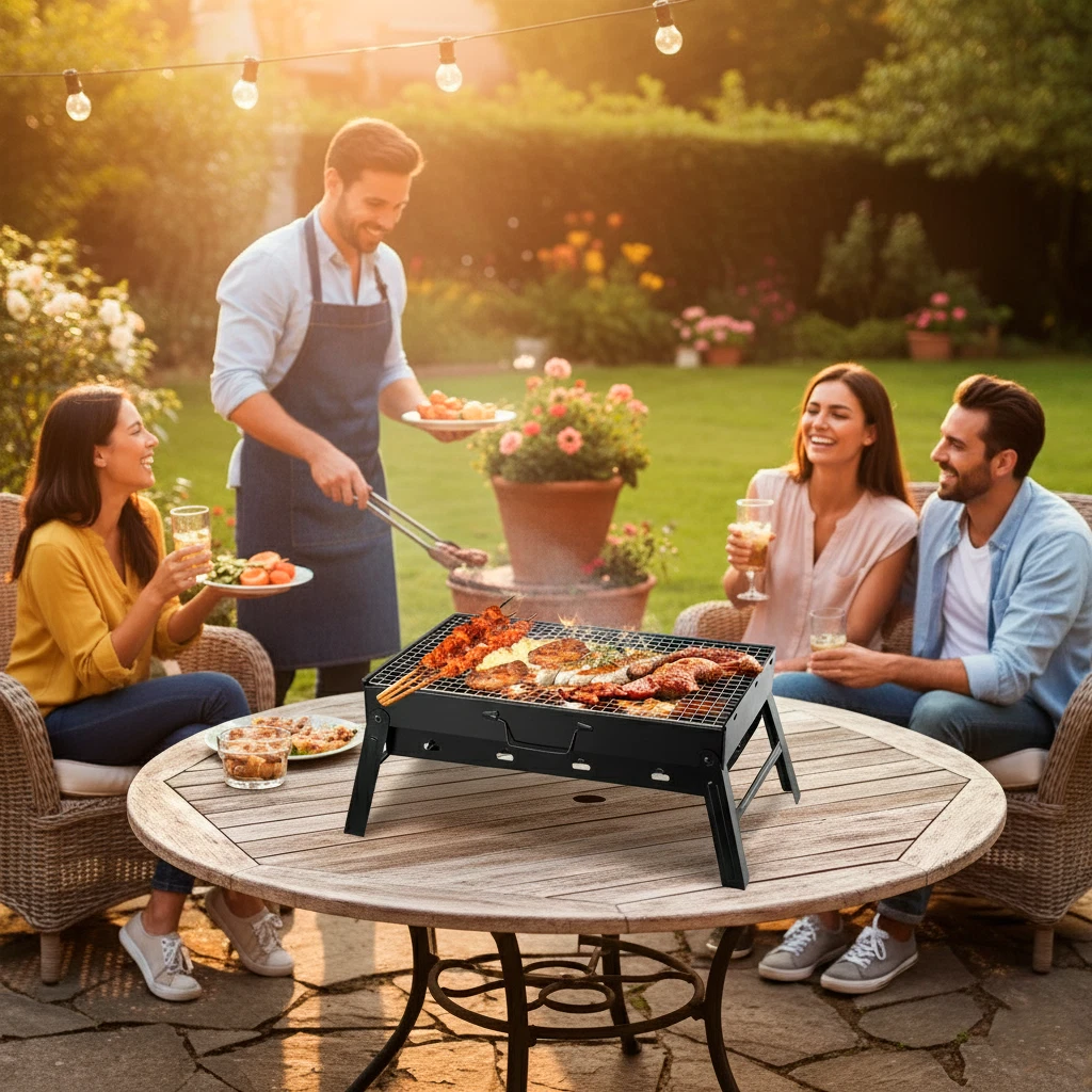 BBQ Barbecue Grill Fold Portable Charcoal Stove Camping Garden Outdoor BBQ