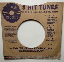 Gilmar Record Club Company Paper Sleeve 45 RPM Vinyl Logo Encino California