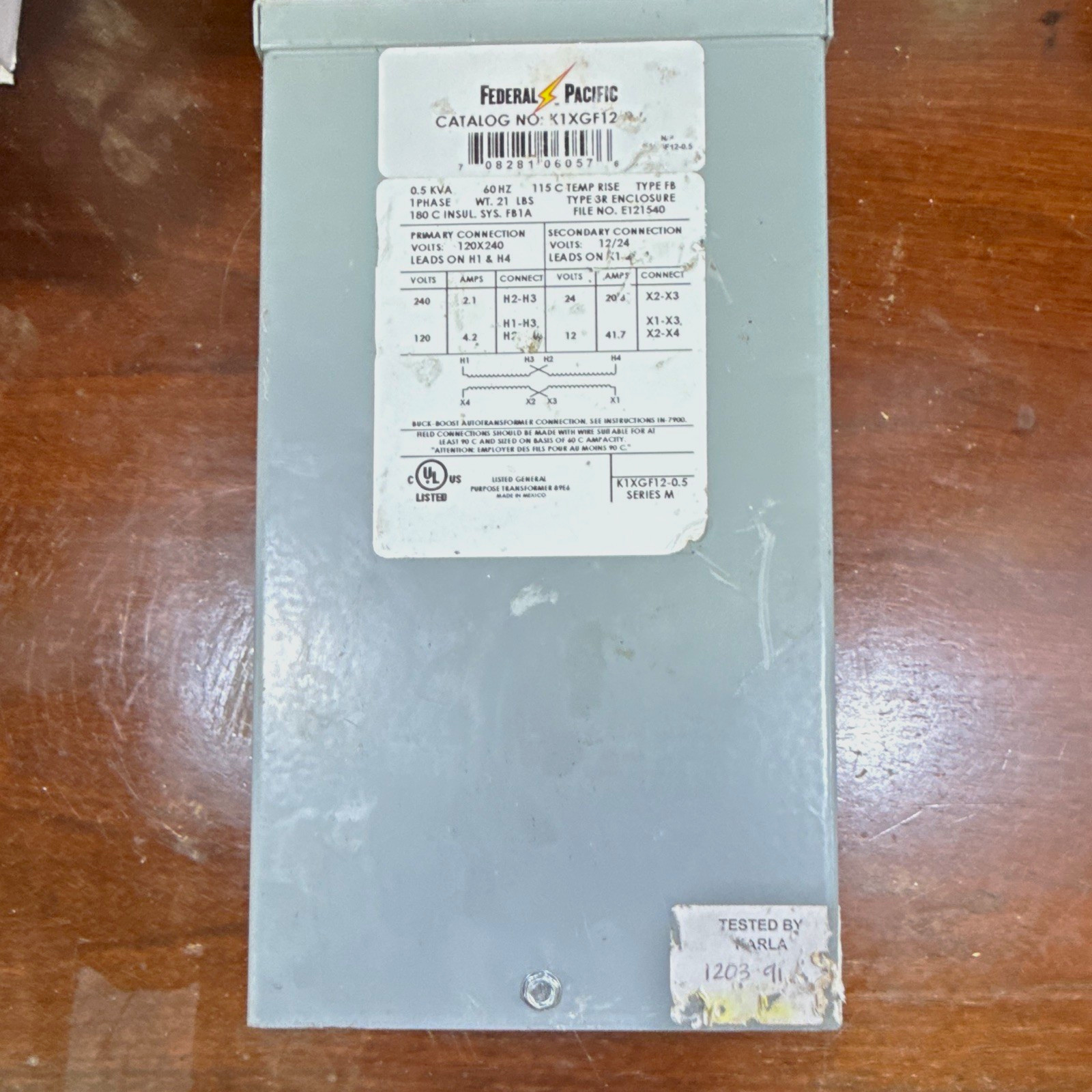 Federal Pacific K1XGF12 0.5kVA Industrial Control Transformer 240V-24V 1PH