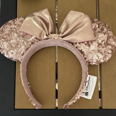Disney Parks Minnie Mouse Rose Gold Sequin Ear Headband with 