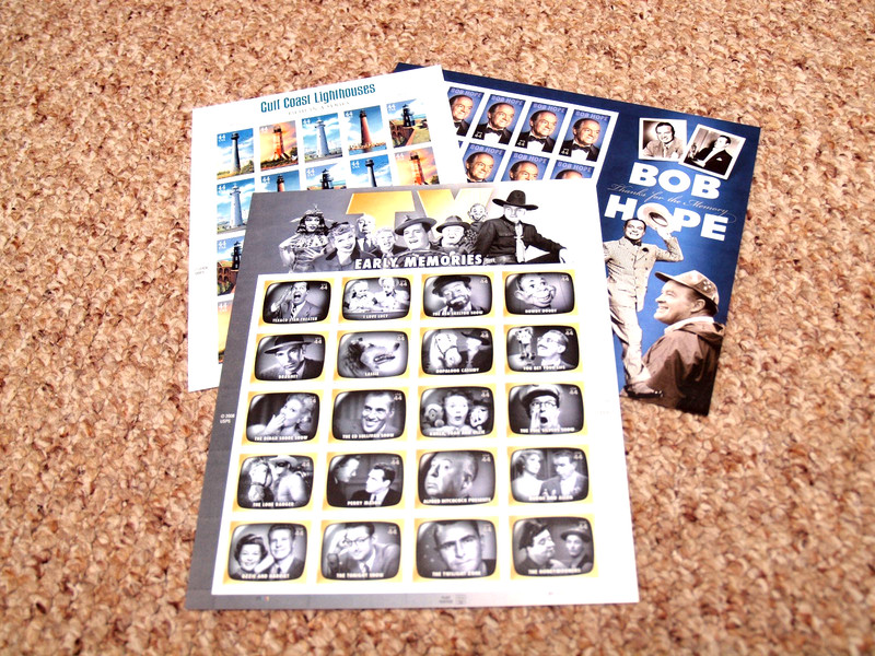 44 cent comm stamps; Bob Hope, Early TV ,Gulf Coast Lighthouses ,new, complete