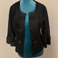 Black beaded blazer with 3/4 sleeves and peplum