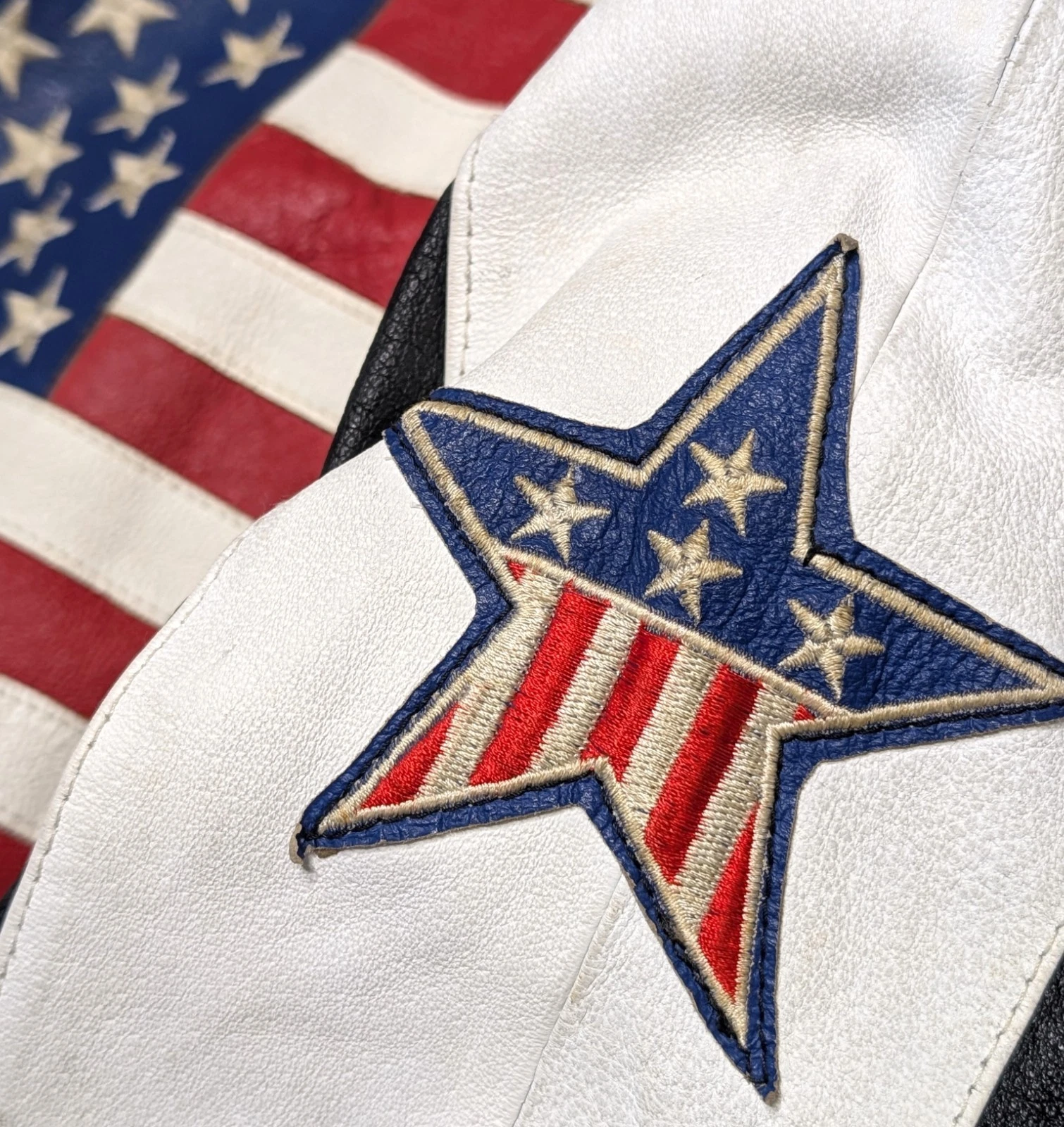 Rare Vintage USA Black Leather Jacket Gino Leathers Star Patches Size L 250th image 4