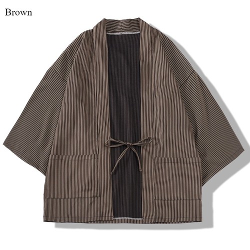 Cardigan uomo orientale kimono giapponese a righe Yukata stringato giacca sottile M-3XL - Foto 17 di 17
