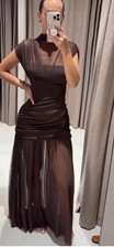 ZARA BNWT 2025. CHOCOLATE DRAPED CONTRAST TULLE MIDI DRESS. 4772/252/717 SIZE S