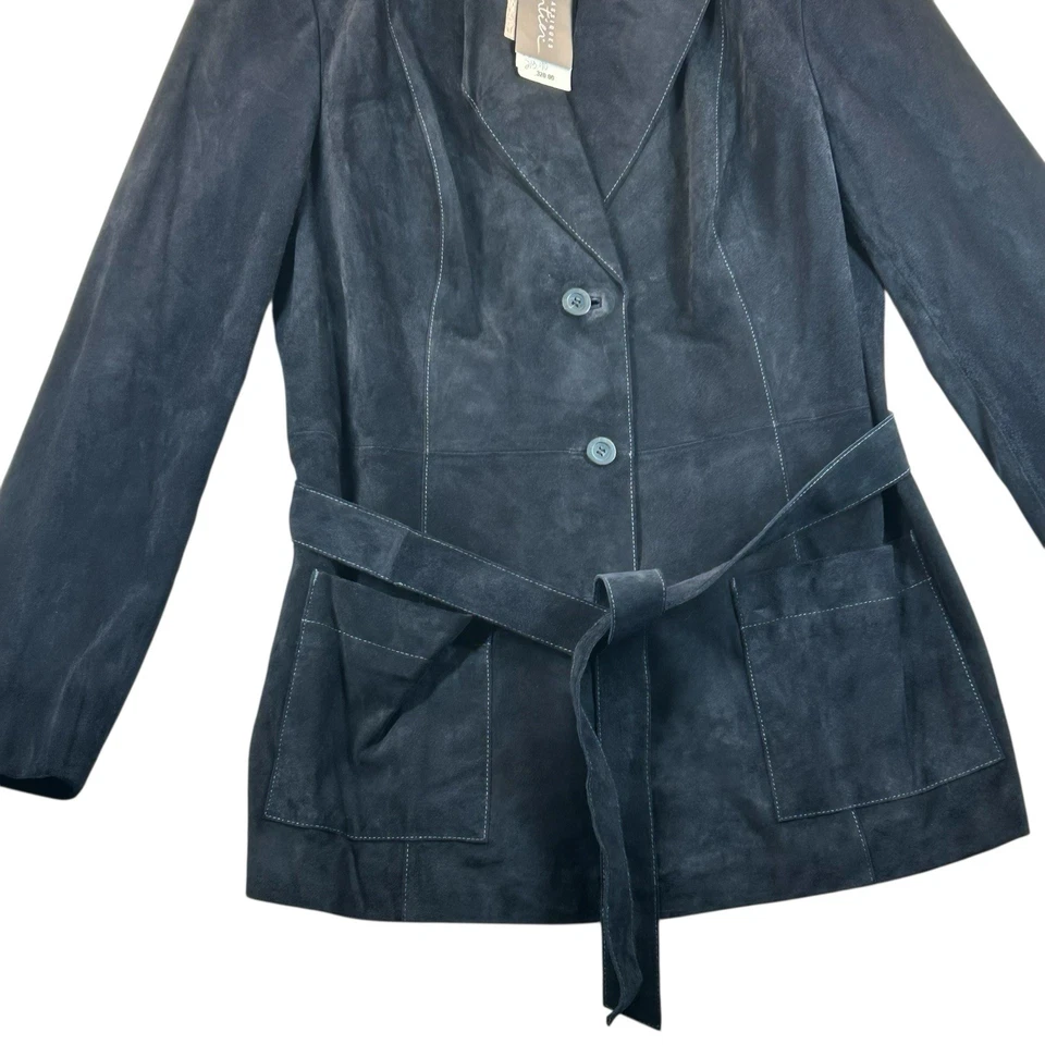 Classiques Entier Suede Leather Jacket Womens 14 Black Topstitching Belted NOS - Image 4 of 4