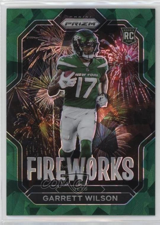 2022 Panini Prizm Fireworks Green Ice Prizm Garrett Wilson #F-21 Rookie RC 2s2