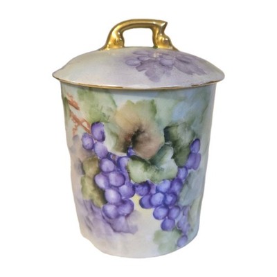 Decorative T&V Limoges France Floral Porcelain Jar Container w/ Lid Gold Trim 5''