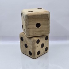 Pair of Vintage Solid Wooden Jumbo Dice 3.5" Square Natural Wood