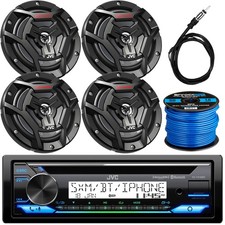 JVC KD-T91MBS Marine USB AUX CD Receiver, 4x 6.5" Black Speakers, Antenna, Wire