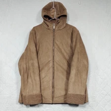 Ladies Pure & Natural Brown Hooded Suede Faux Fur Jacket Size Large