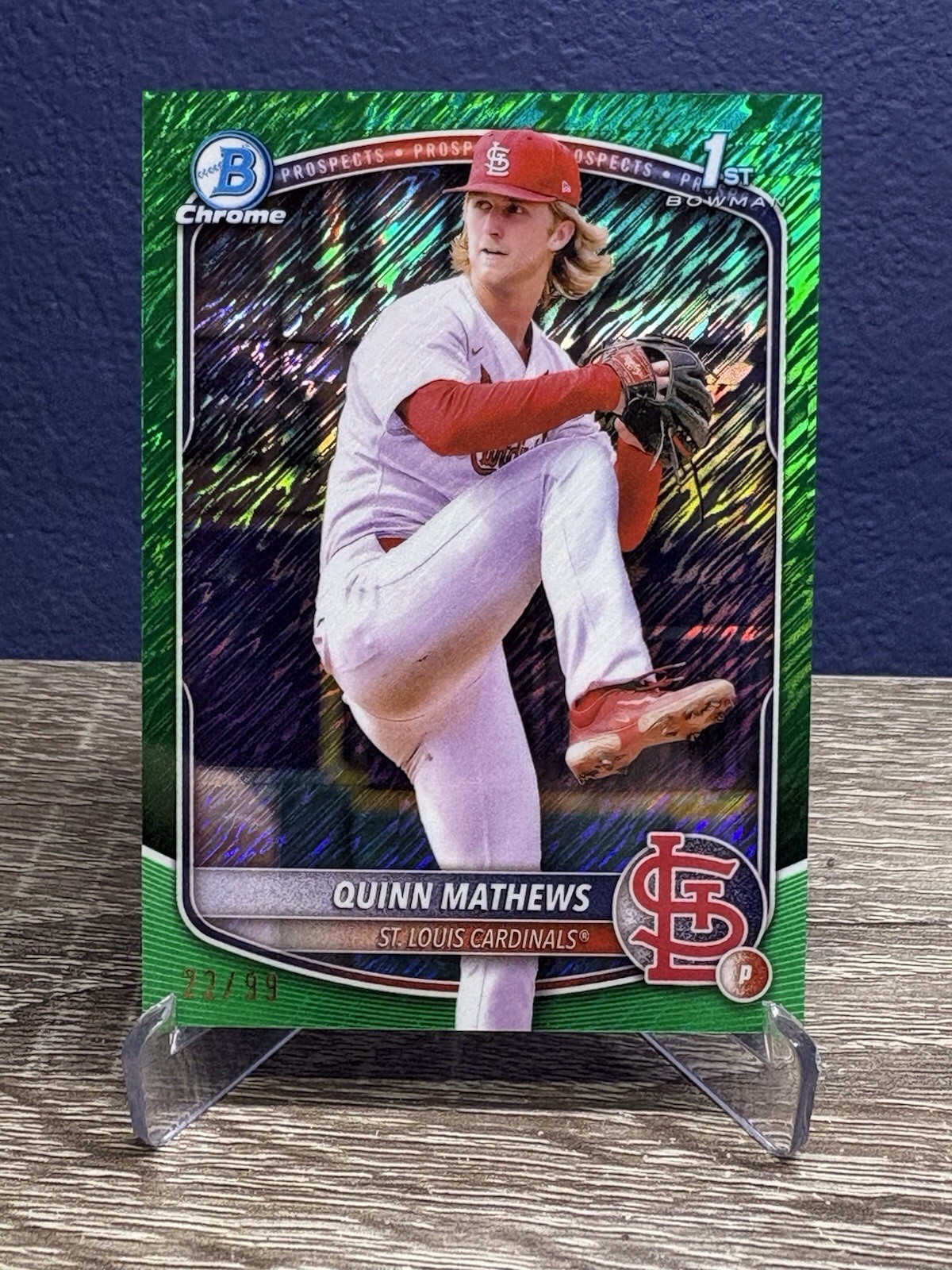 Quinn Mathews 2025 1st Bowman Chrome Green Shimmer 22/99 STL #BCP-25