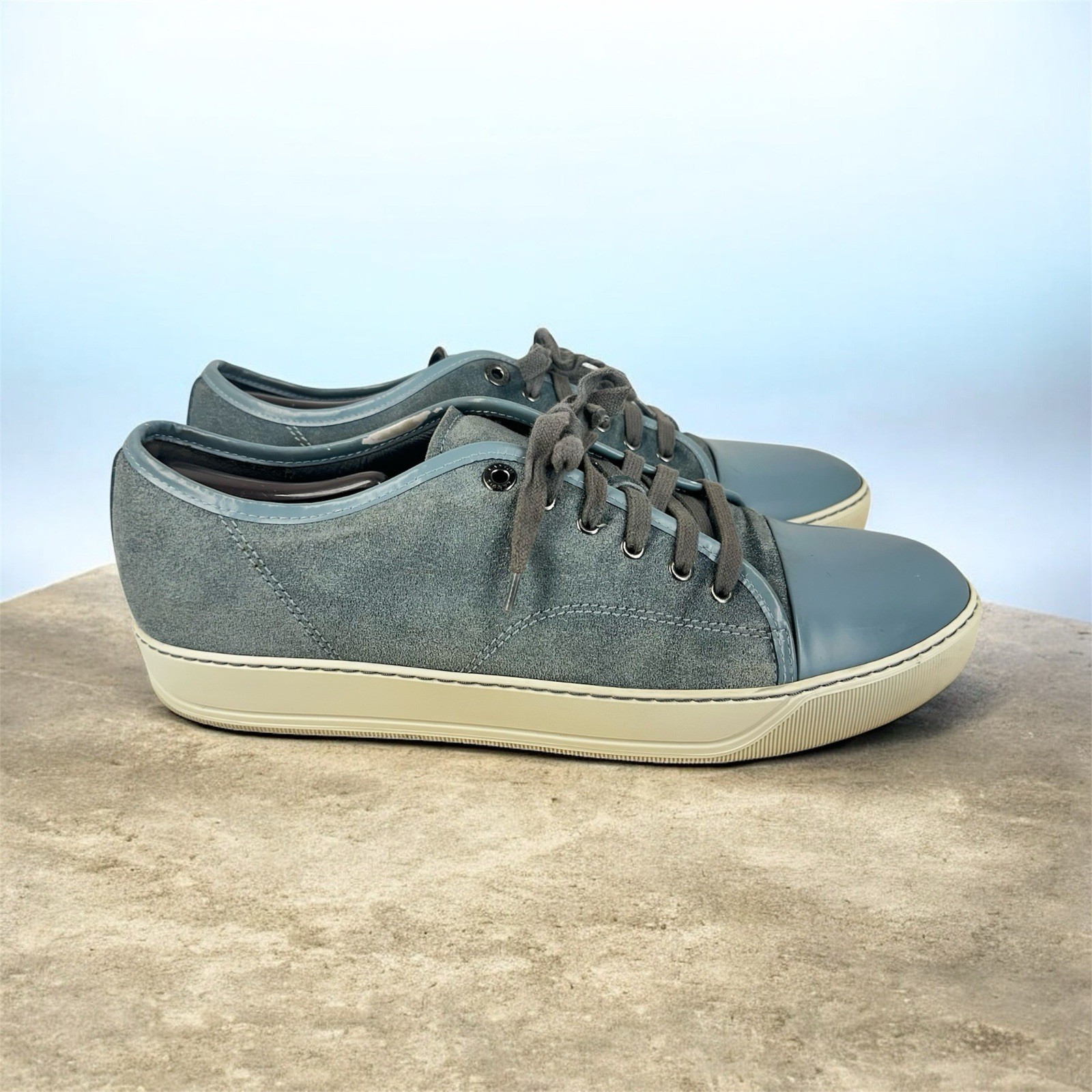 Lanvin DBB1 Suede And Patent Leather Sneakers Shoes Men's Size 12EU 13US Gray