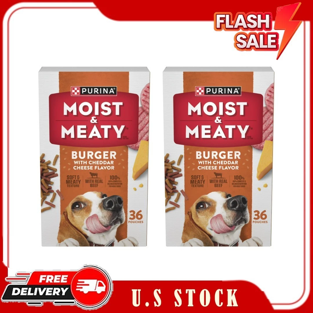 2 Pack Purina Moist & Meaty Dry Dog Food, Soft Beef Burger, 36 pouches