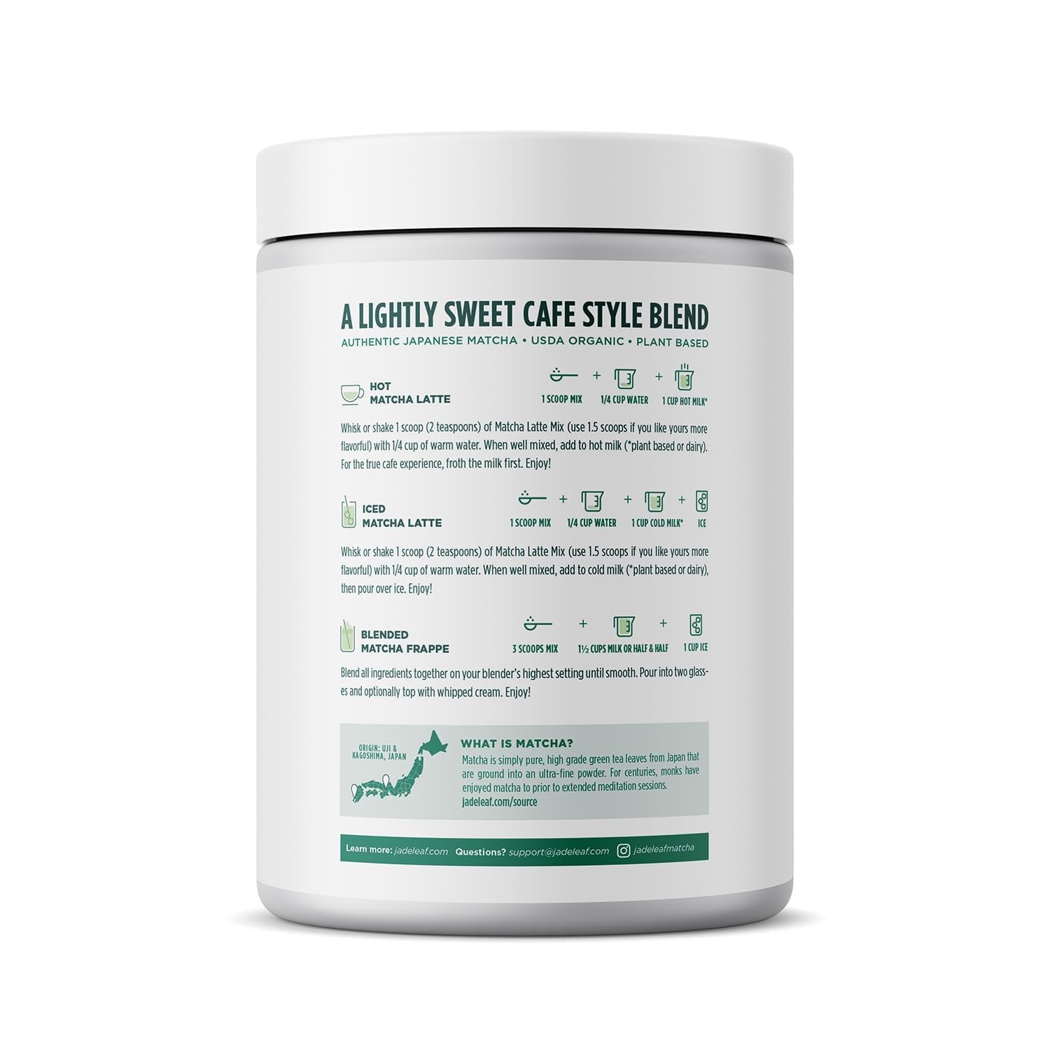 Jade Leaf Matcha Organic Cafe Style Sweetened Matcha Latte Green Tea Powder P...
