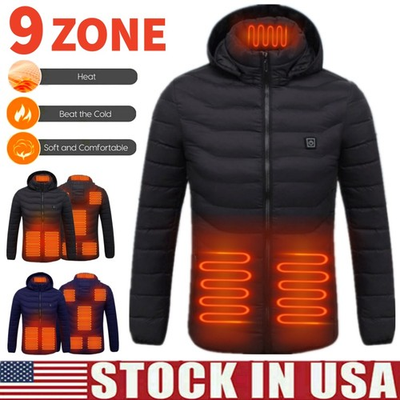 #ad Heated Hooded Jacket 9 Zone 3 Level Smart Heating for Men Women USB Charging $35.99