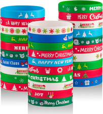 30Pcs Christmas Silicone Bracelets for Kids - Rubber Wristbands Pack for Party F