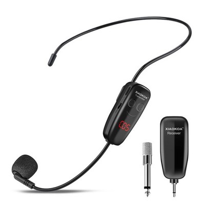 XIAOKOA Wireless Microphone Headset, UHF Head Mic Speaker One Size, Black-B 