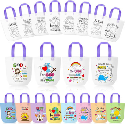 Cartoon Coloring Goodie Bags for Kids - 24Pcs Easter Religious Theme Bulk Color